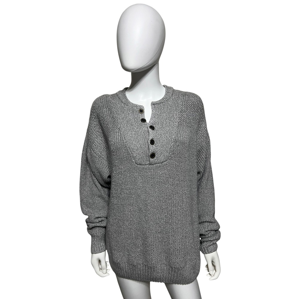 RedHead Womens Gray Chunky Knit Henley Sweater Button Neck Cotton Blend Size M
